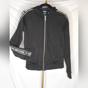 Michael Kors Black Logo Tape Zip-Up Hoodie Sweatshirt
